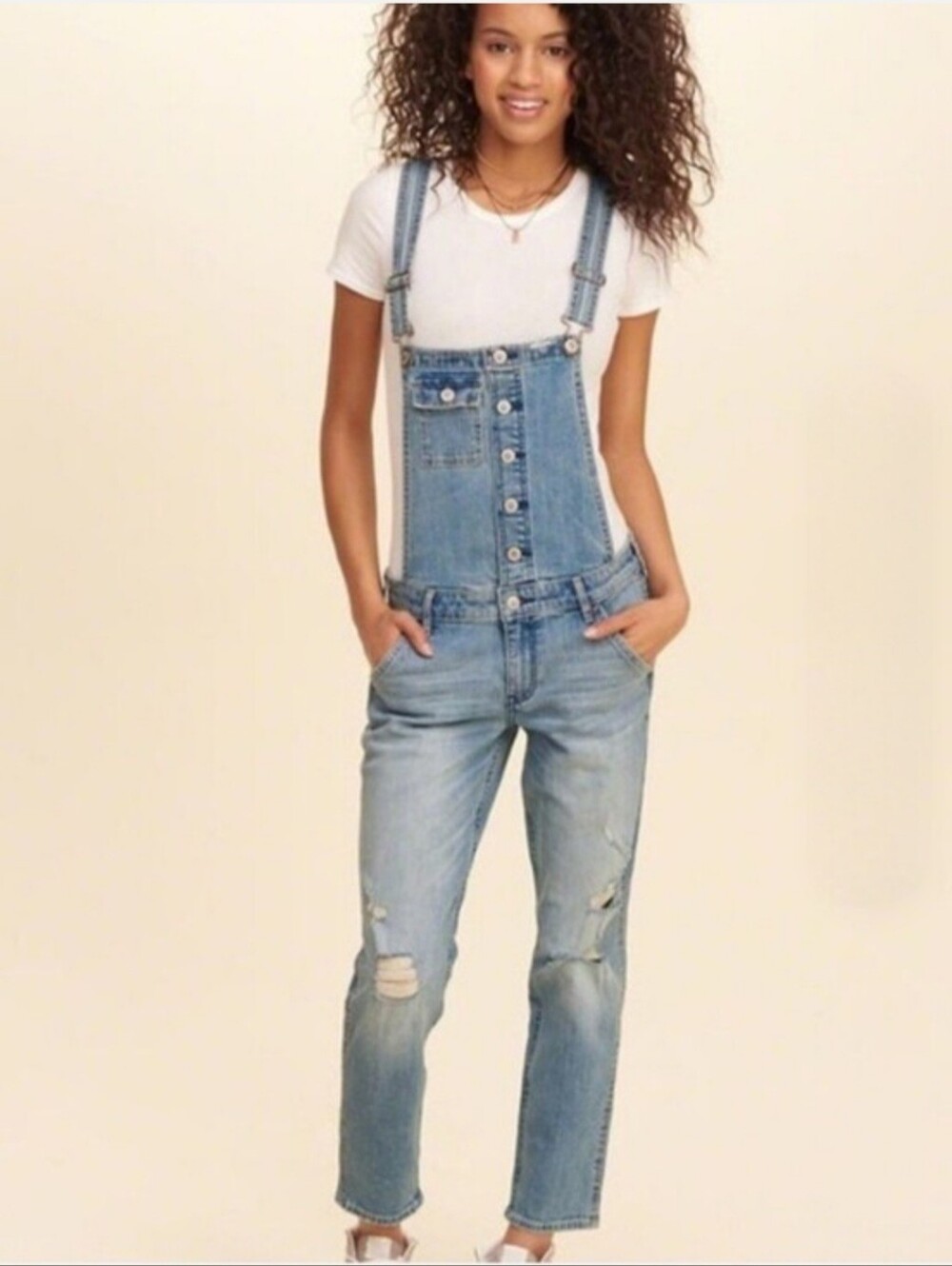 NEW Hollister Distressed Boyfriend Denim Jean Overalls Small NWT Retail 70